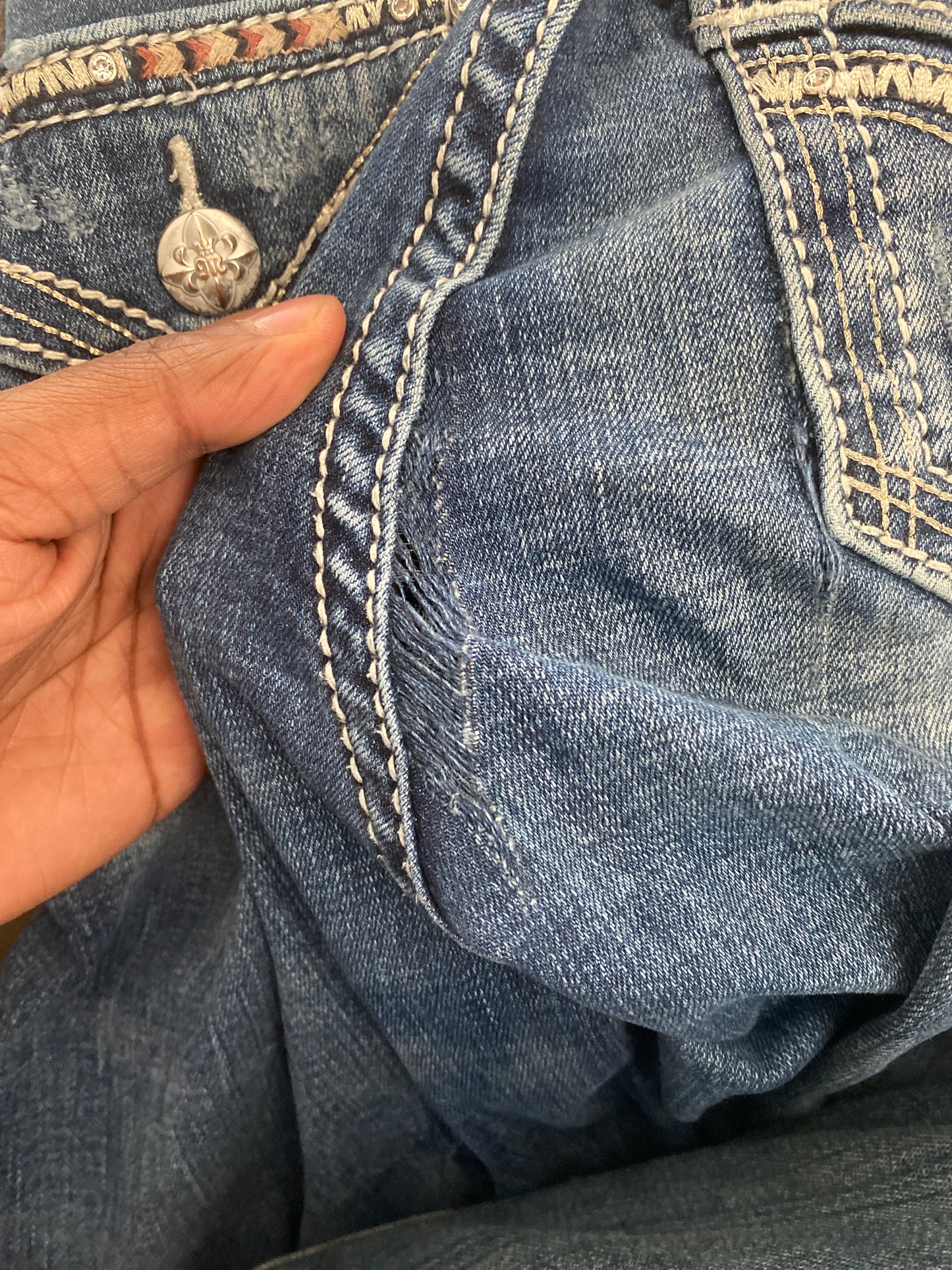 Miss Me reworked broke flared pants
